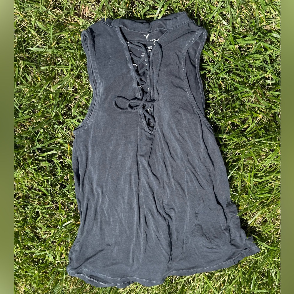 Women’s AE soft & sexy Faded Black Lace-Up Tank Top